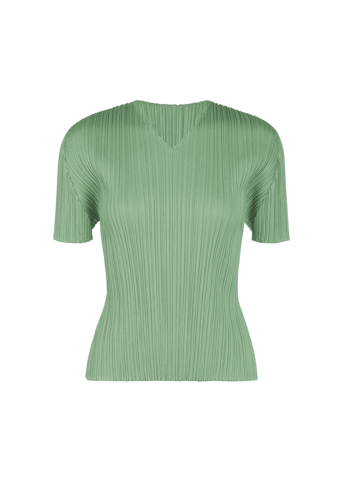 A product shot of the PLEATS PLEASE ISSEY MIYAKE MONTHLY COLORS : AUGUST shirt in grayish green.
