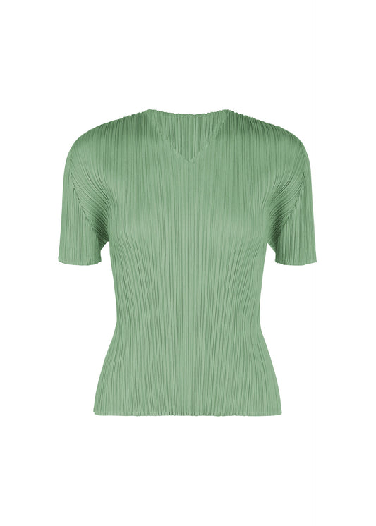 A product shot of the PLEATS PLEASE ISSEY MIYAKE MONTHLY COLORS : AUGUST shirt in grayish green.