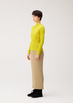 A model wears the PLEATS PLEASE ISSEY MIYAKE MONTHLY COLORS : OCTOBER shirt.