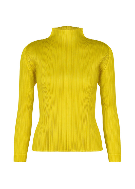 A product shot of the PLEATS PLEASE ISSEY MIYAKE MONTHLY COLORS : OCTOBER shirt in yellow ocher.