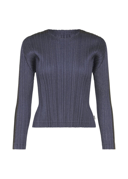 A product shot of the PLEATS PLEASE ISSEY MIYAKE COTTON DENIM shirt in navy blue.