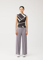 A model wears the PLEATS PLEASE ISSEY MIYAKE FOLD LINE fold-line-shirt-charcoal.