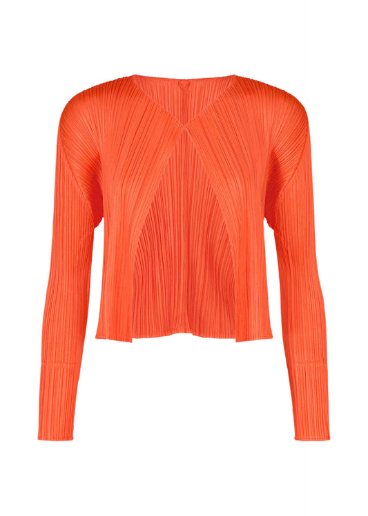 A product shot of the PLEATS PLEASE ISSEY MIYAKE MONTHLY COLORS : SEPTEMBER cardigan in orange.