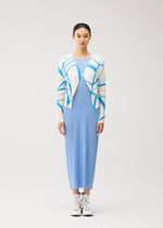 A model wears the PLEATS PLEASE ISSEY MIYAKE FOLD LINE fold-line-cardigan-off-white.
