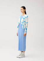 A model wears the PLEATS PLEASE ISSEY MIYAKE FOLD LINE fold-line-cardigan-charcoal.