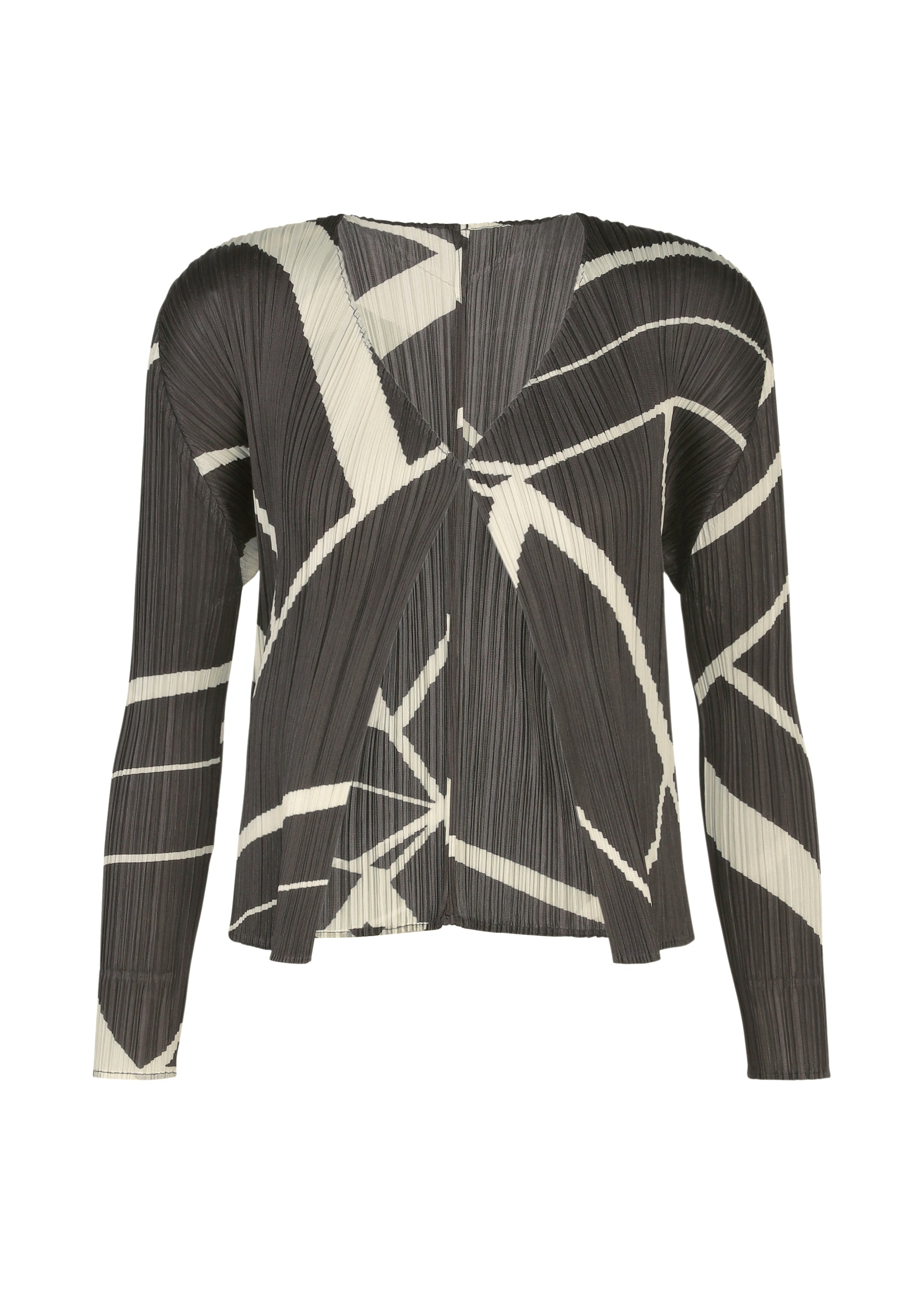 A product shot of the PLEATS PLEASE ISSEY MIYAKE FOLD LINE cardigan in charcoal.
