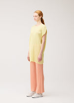 A model wears the PLEATS PLEASE ISSEY MIYAKE MONTHLY COLORS : JULY monthly-colors-july-dress-fresh-green-8.
