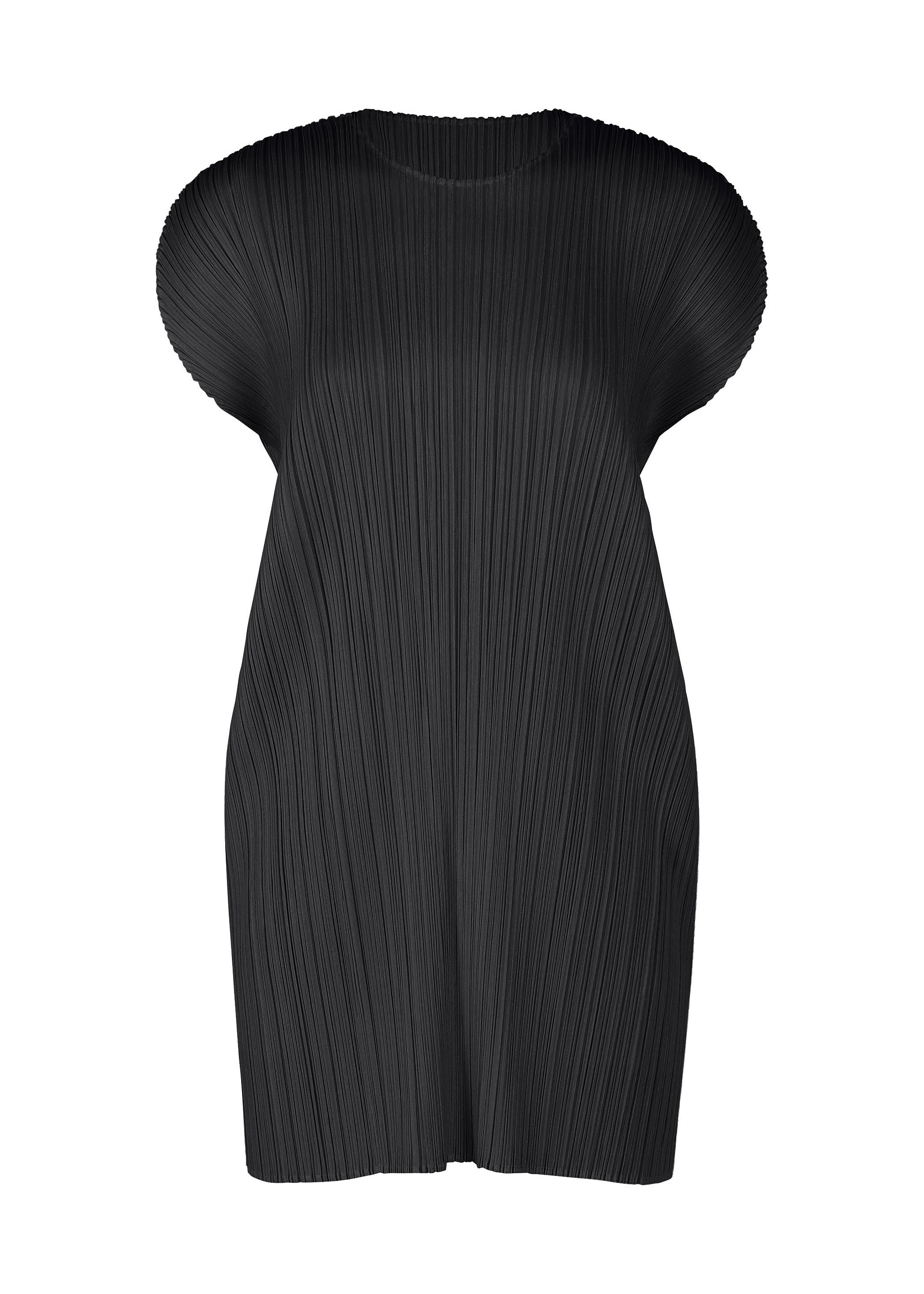 A product shot of the PLEATS PLEASE ISSEY MIYAKE MONTHLY COLORS : JULY dress in black.
