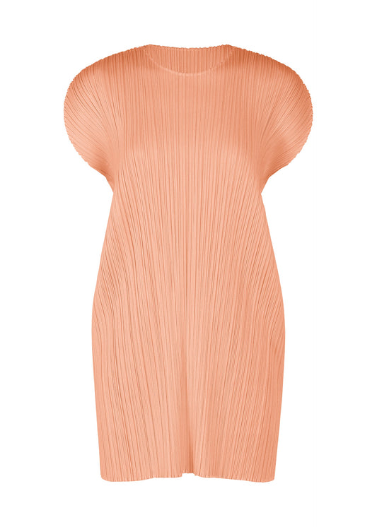 A product shot of the PLEATS PLEASE ISSEY MIYAKE MONTHLY COLORS : JULY dress in pale orange.
