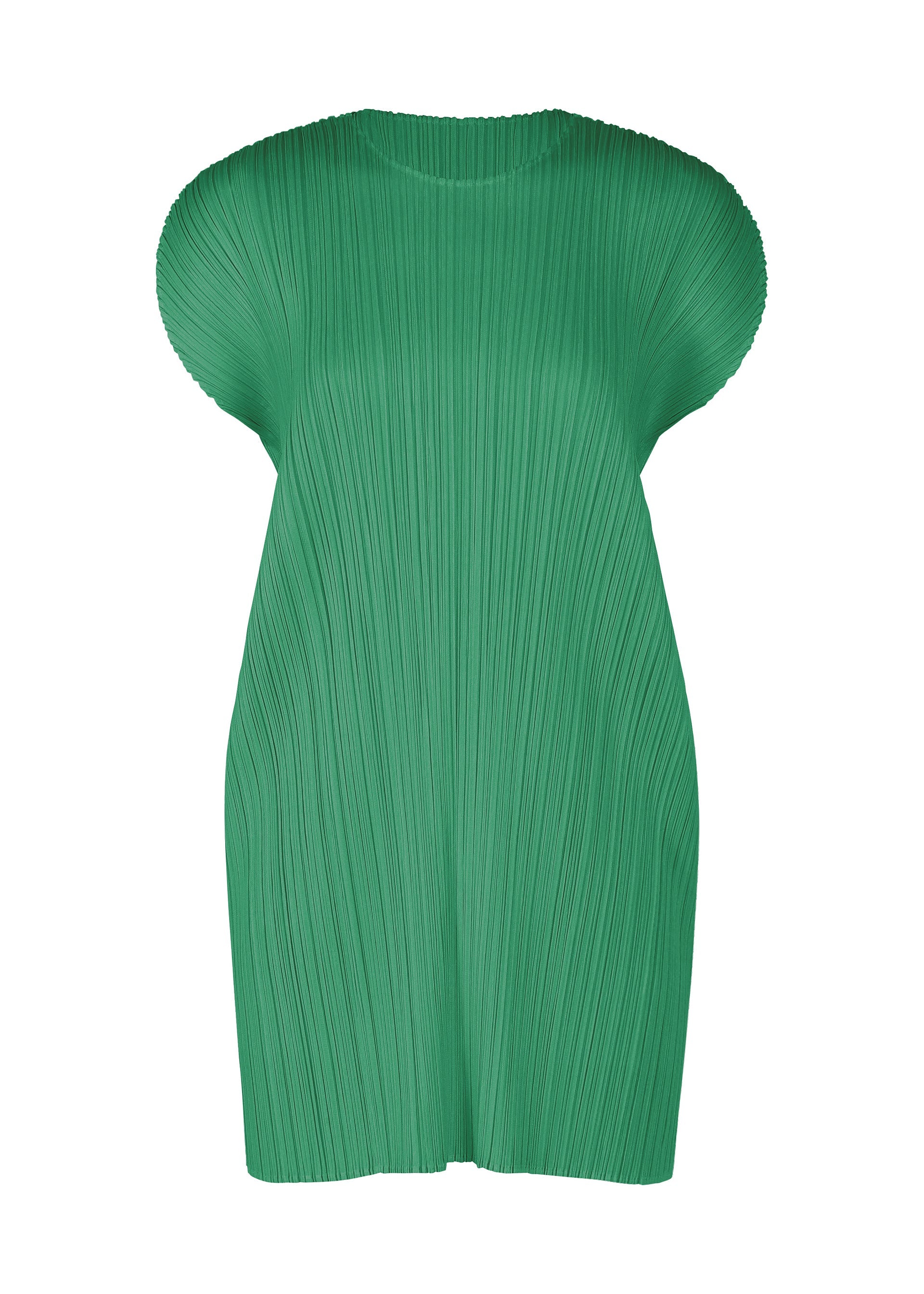A product shot of the PLEATS PLEASE ISSEY MIYAKE MONTHLY COLORS : JULY dress in fresh green.