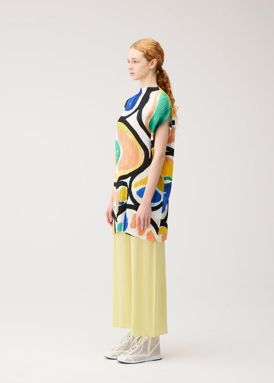 A model wears the PLEATS PLEASE ISSEY MIYAKE ROLL roll-dress-light-blue-2.