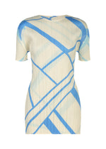 A product shot of the PLEATS PLEASE ISSEY MIYAKE FOLD LINE dress in off white.
