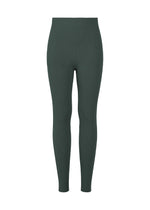 A product shot of the PLEATS PLEASE ISSEY MIYAKE A-POC SKIN trousers in dark green.