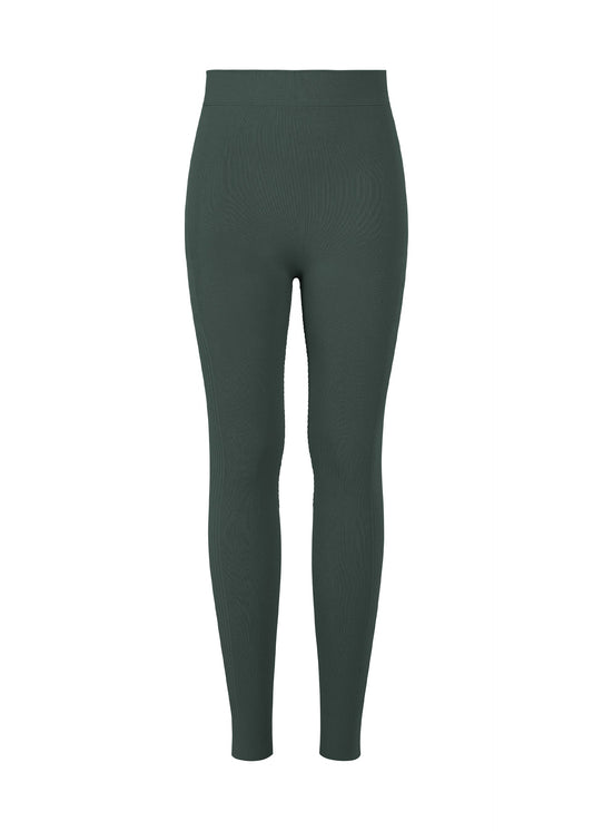 A product shot of the PLEATS PLEASE ISSEY MIYAKE A-POC SKIN trousers in dark green.