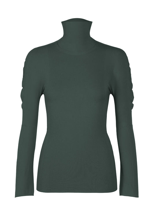 A product shot of the PLEATS PLEASE ISSEY MIYAKE A-POC SKIN shirt in dark green.