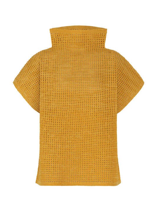 A product shot of the PLEATS PLEASE ISSEY MIYAKE DOT KNIT shirt in ocher.