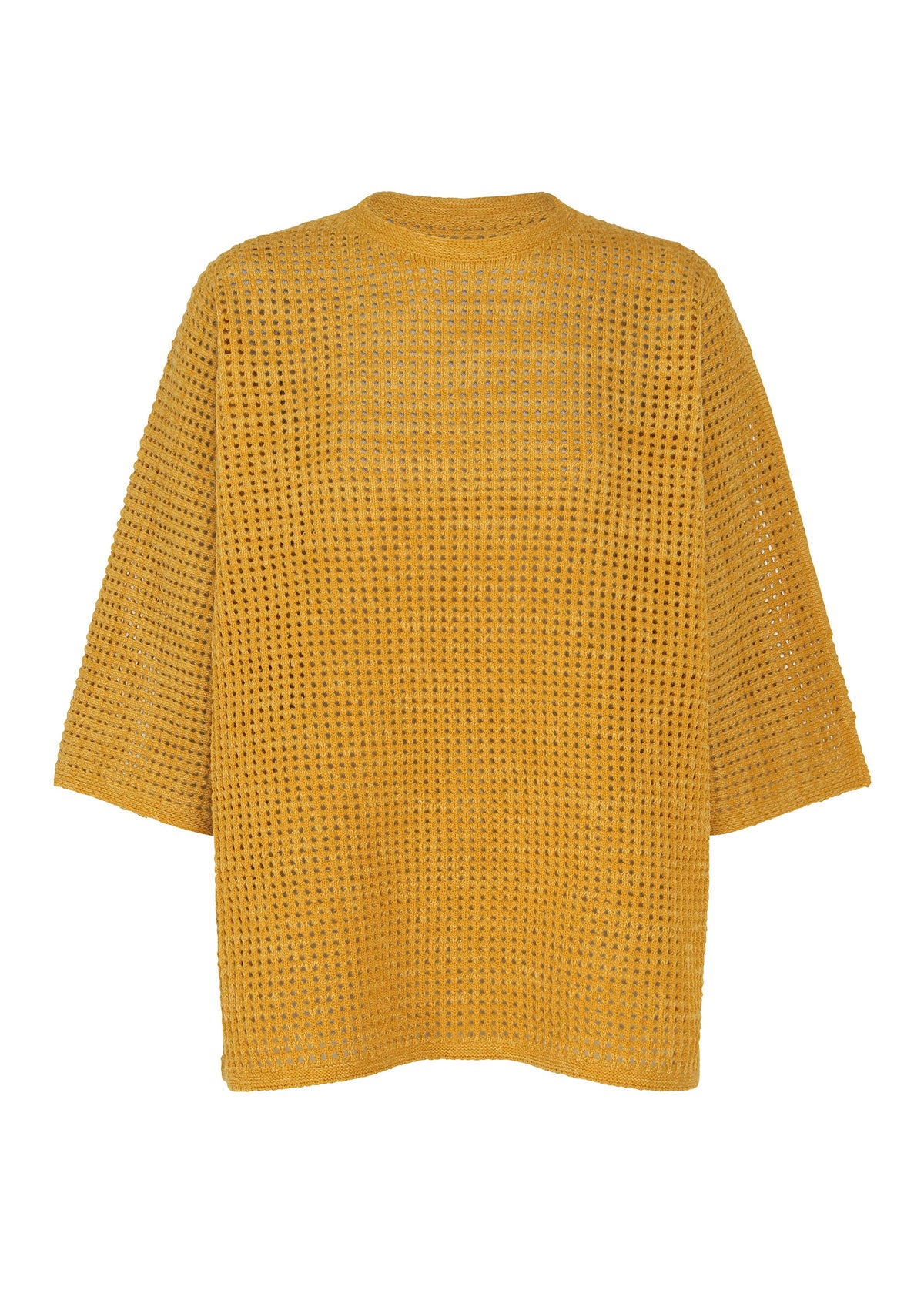 A product shot of the PLEATS PLEASE ISSEY MIYAKE DOT KNIT shirt in ocher.