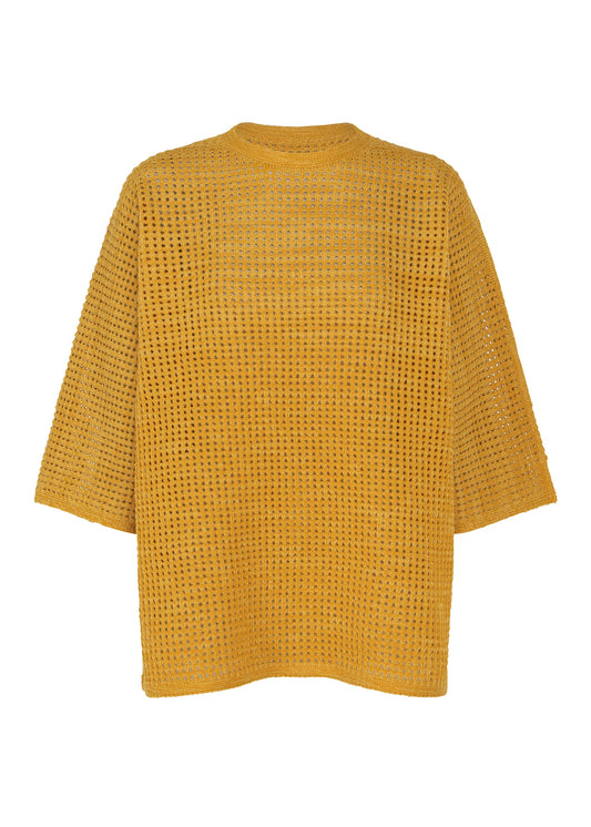 A product shot of the PLEATS PLEASE ISSEY MIYAKE DOT KNIT shirt in ocher.