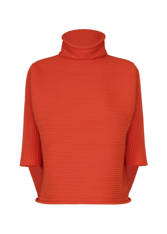 A product shot of the PLEATS PLEASE ISSEY MIYAKE ZIG ZAG KNIT shirt in red.