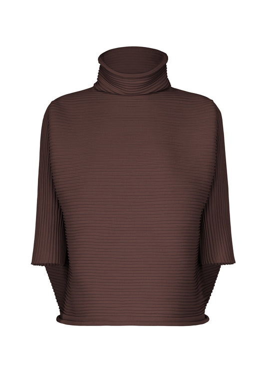 A product shot of the PLEATS PLEASE ISSEY MIYAKE ZIG ZAG KNIT shirt in dark brown.
