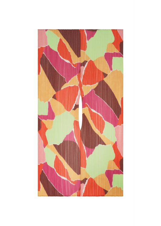 A product shot of the PLEATS PLEASE ISSEY MIYAKE SURPRISE! MADAME-T stole in orange.