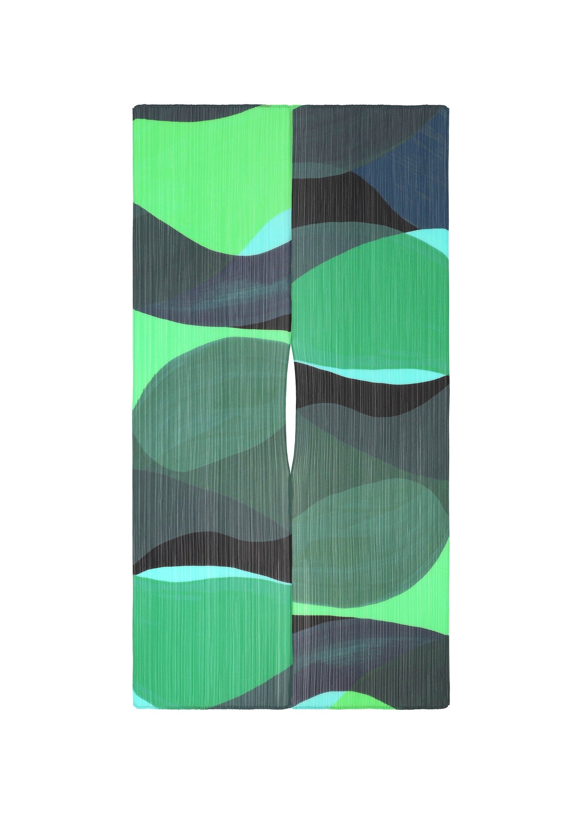 A product shot of the PLEATS PLEASE ISSEY MIYAKE ORBIT MADAME-T stole in green.