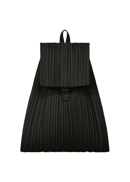 A product shot of the PLEATS PLEASE ISSEY MIYAKE PLEATS KNAPSACK bag in black.